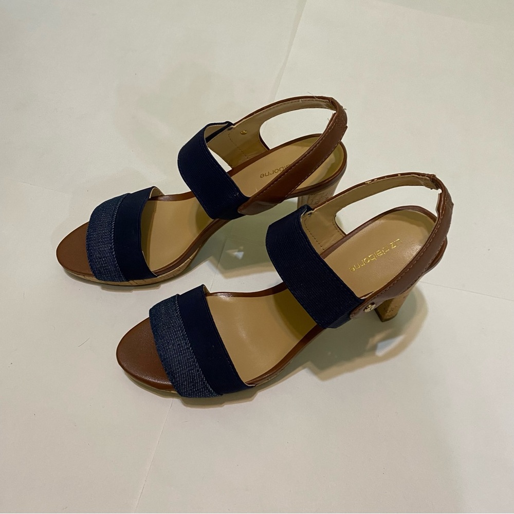 Liz Claiborne Brown And Navy Denim Heeled Sandals